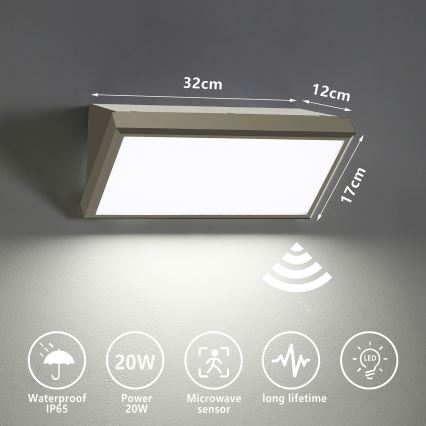 Brilagi - LED Buitenwandlamp met sensor TRIANGLE LED/20W/230V grijs IP65