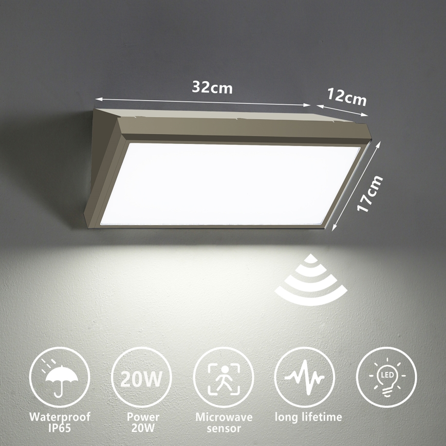 Brilagi - LED Buitenwandlamp met sensor TRIANGLE LED/20W/230V grijs IP65