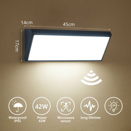 Brilagi - LED buitenwandlamp met sensor TRIANGLE LED/42W/230V 45 cm zwart IP65