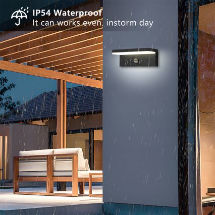 Brilagi - LED buitenwandlamp met sensor TESSI LED/10W/230V zwart IP54