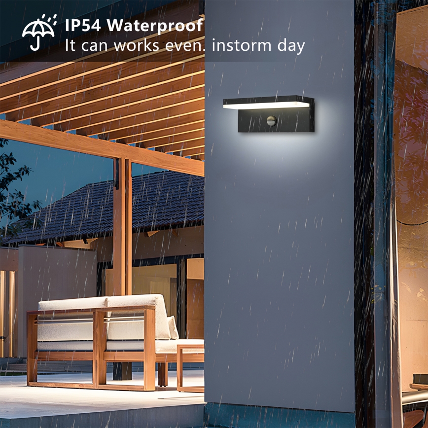 Brilagi - LED buitenwandlamp met sensor TESSI LED/10W/230V zwart IP54