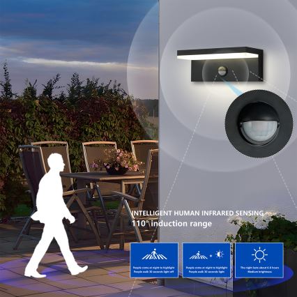 Brilagi - LED buitenwandlamp met sensor TESSI LED/10W/230V zwart IP54