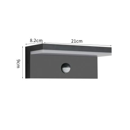 Brilagi - LED buitenwandlamp met sensor TESSI LED/10W/230V zwart IP54