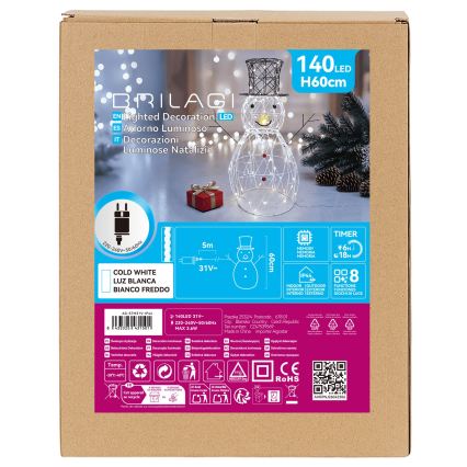 BRILAGI - LED Décoration de Noël extérieure LED/3,6W/8 fonctions 60 cm IP44 bonhomme de neige blanc froid