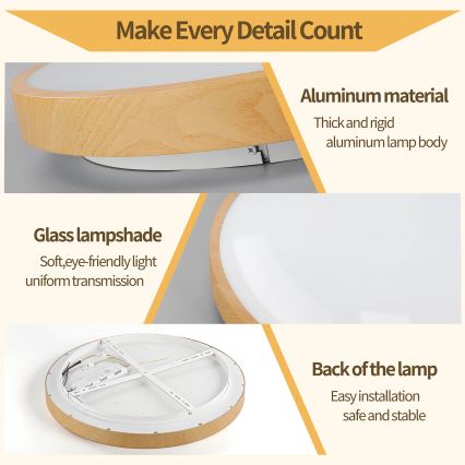 Brilagi - Dimbare LED-plafondlamp GLASS POOL DOUBLE LED/60W/230V 3000-6000K 50 cm houtdecor + afstandsbediening