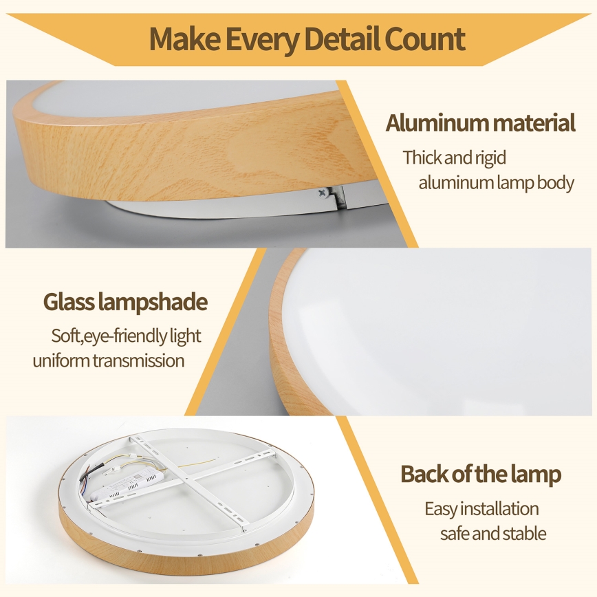 Brilagi - Dimbare LED-plafondlamp GLASS POOL DOUBLE LED/60W/230V 3000-6000K 50 cm houtdecor + afstandsbediening