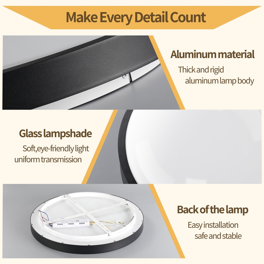 Brilagi - Dimbare LED-plafondlamp GLASS POOL DOUBLE LED/60W/230V 3000-6000K 50 cm zwart + afstandsbediening
