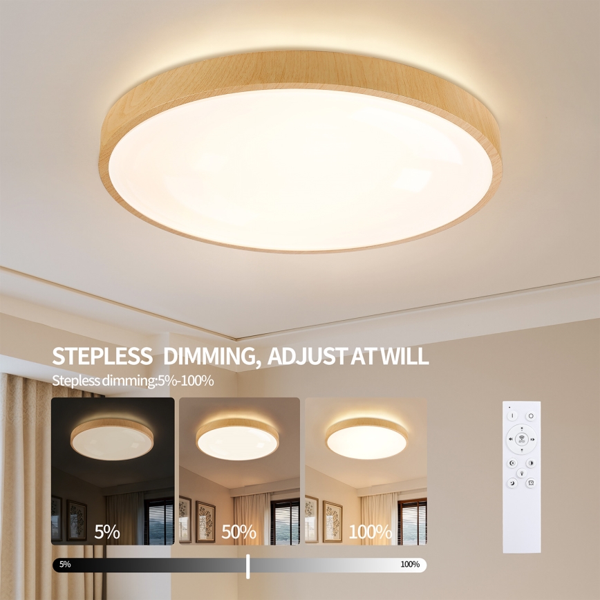 Brilagi - Dimbare LED plafondlamp GLASS POOL DOUBLE LED/80W/230V 3000-6000K 60 cm houtdecor + afstandsbediening