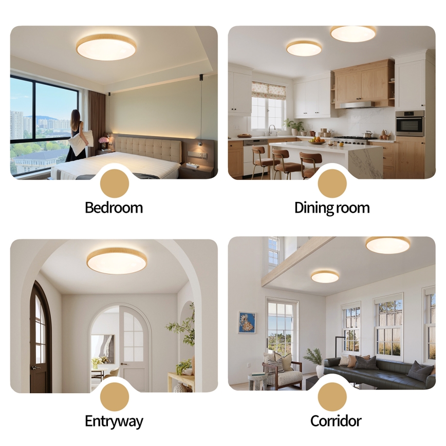 Brilagi - Dimbare LED plafondlamp GLASS POOL DOUBLE LED/80W/230V 3000-6000K 60 cm houtdecor + afstandsbediening