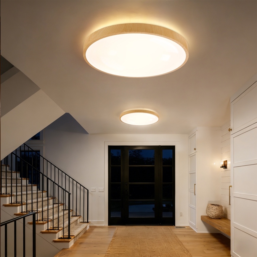 Brilagi - Dimbare LED plafondlamp GLASS POOL DOUBLE LED/80W/230V 3000-6000K 60 cm houtdecor + afstandsbediening