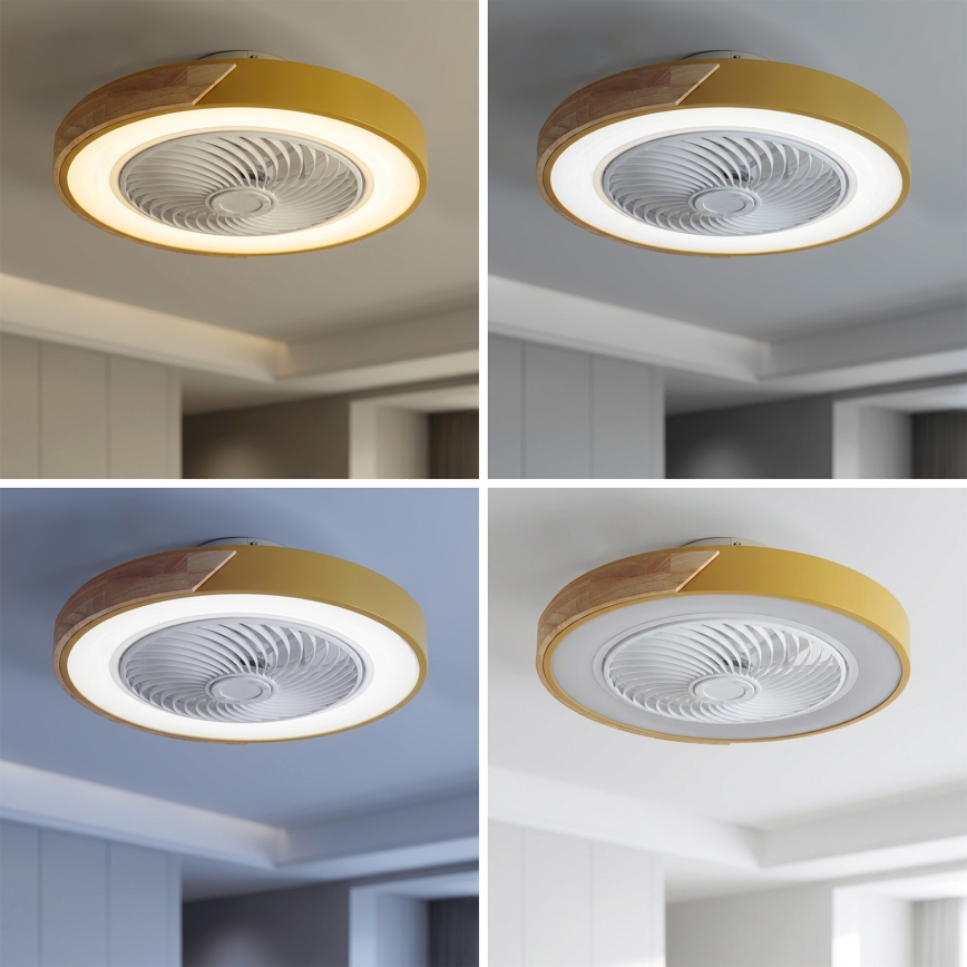 Brilagi - dimbare LED-plafondlamp met ventilator LED/38W/230V 3000–6500K Ø 50 cm goud/eiken + afstandsbediening