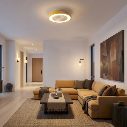 Brilagi - dimbare LED-plafondlamp met ventilator LED/38W/230V 3000–6500K Ø 50 cm goud/eiken + afstandsbediening