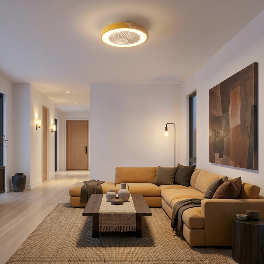 Brilagi - dimbare LED-plafondlamp met ventilator LED/38W/230V 3000–6500K Ø 50 cm goud/eiken + afstandsbediening