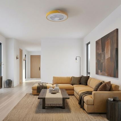 Brilagi - dimbare LED-plafondlamp met ventilator LED/38W/230V 3000–6500K Ø 50 cm goud/eiken + afstandsbediening