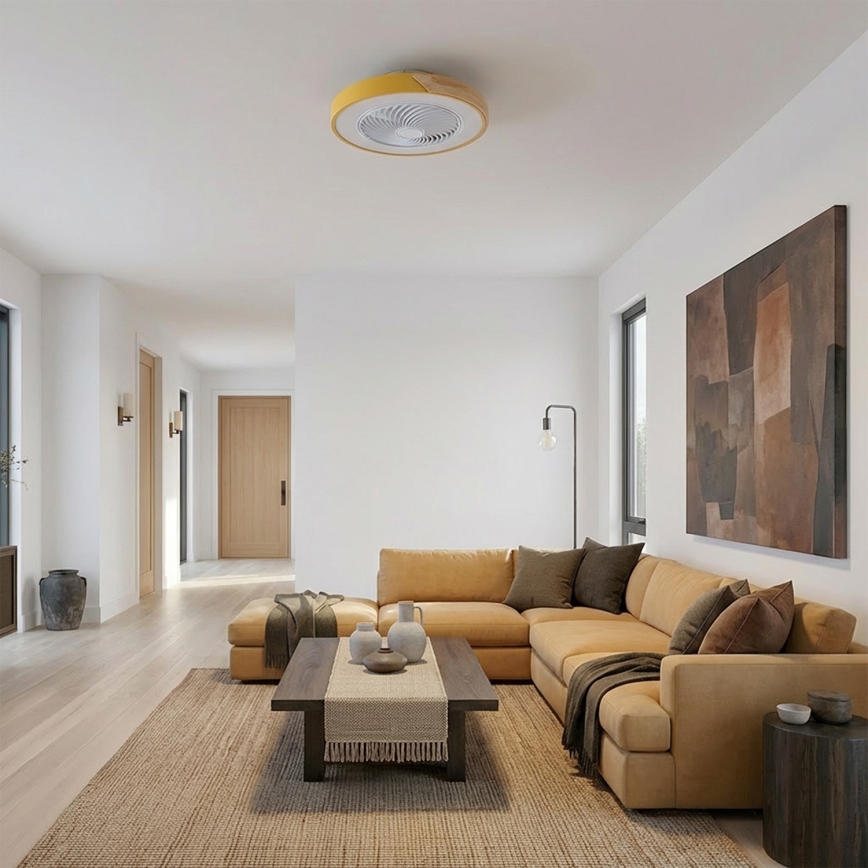 Brilagi - dimbare LED-plafondlamp met ventilator LED/38W/230V 3000–6500K Ø 50 cm goud/eiken + afstandsbediening