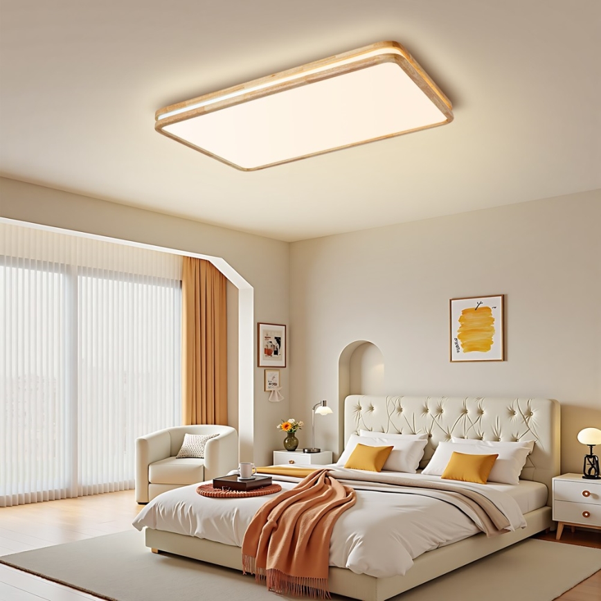 Brilagi - Dimbare LED-plafondlamp MOLINA SQUARE LED/128W/230V 3000-6000K eiken 90x60 cm + afstandsbediening
