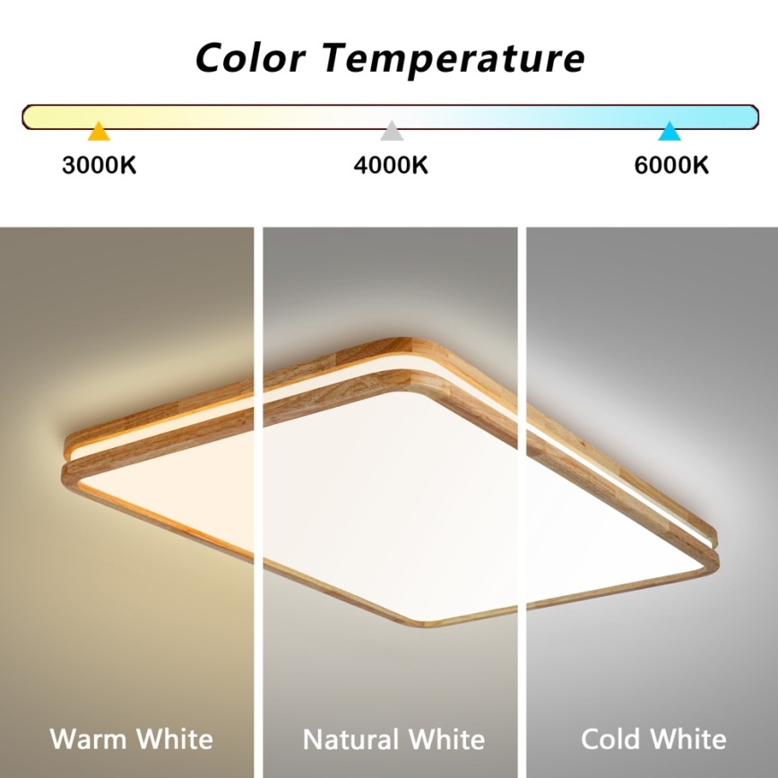 Brilagi - Dimbare LED-plafondlamp MOLINA SQUARE LED/128W/230V 3000-6000K eiken 90x60 cm + afstandsbediening