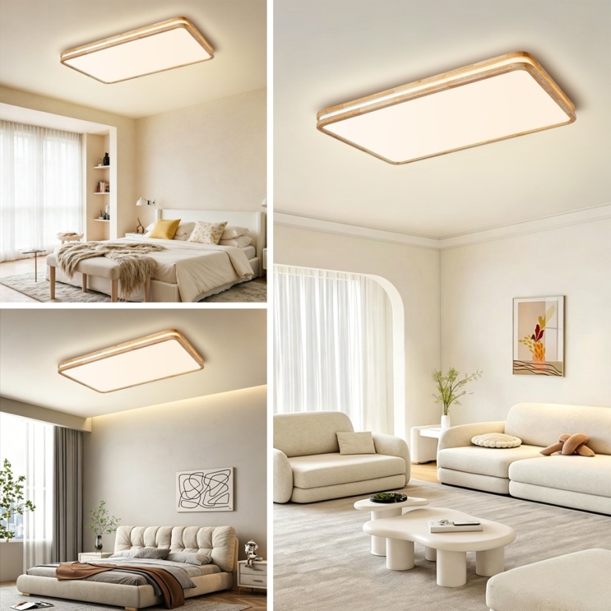 Brilagi - Dimbare LED-plafondlamp MOLINA SQUARE LED/128W/230V 3000-6000K eiken 90x60 cm + afstandsbediening