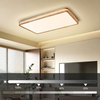 Brilagi - Dimbare LED-plafondlamp MOLINA SQUARE LED/128W/230V 3000-6000K eiken 90x60 cm + afstandsbediening