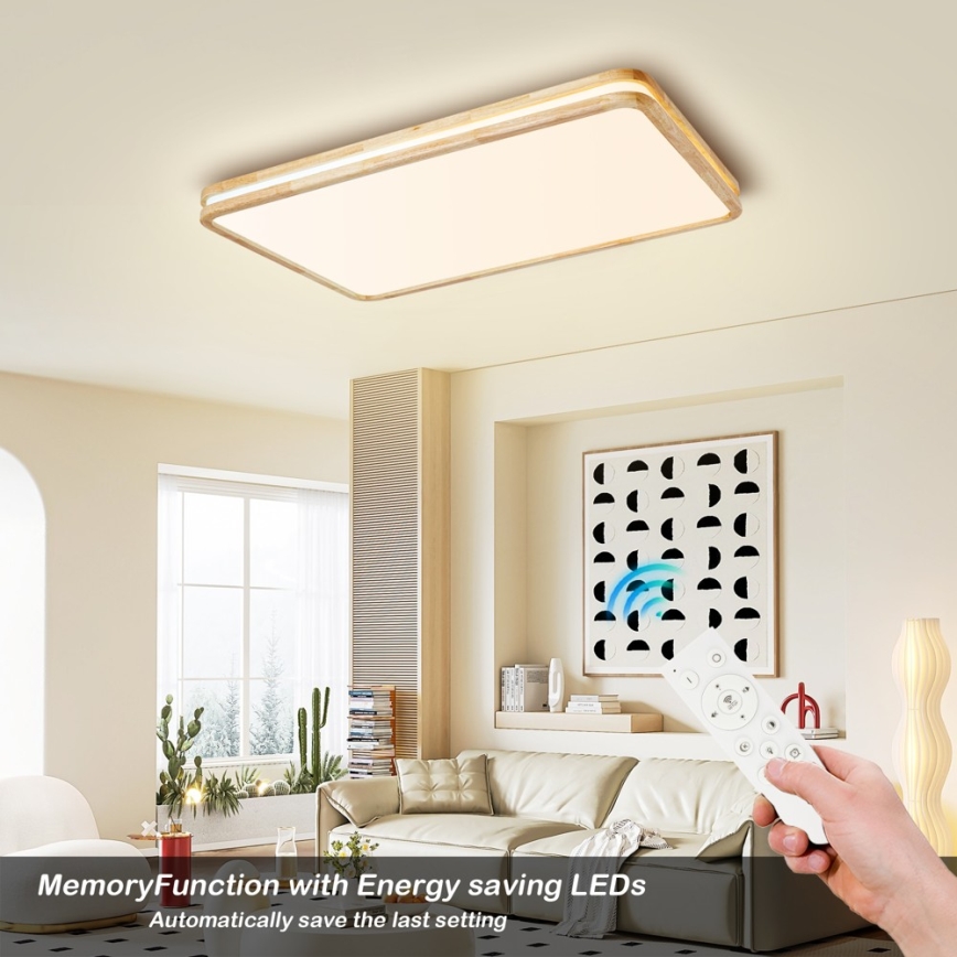 Brilagi - Dimbare LED-plafondlamp MOLINA SQUARE LED/128W/230V 3000-6000K eiken 90x60 cm + afstandsbediening