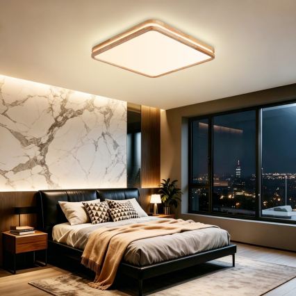 Brilagi - LED dimbare plafondlamp MOLINA SQUARE LED/80W/230V 3000-6000K eiken 60x60 cm + afstandsbediening