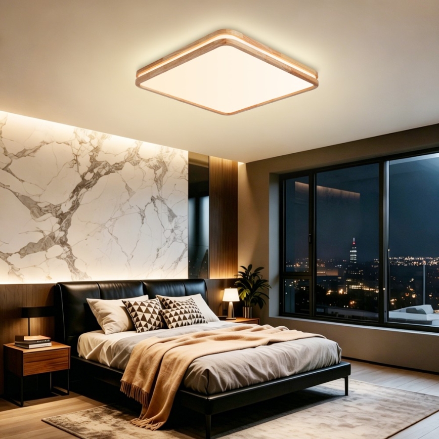 Brilagi - LED dimbare plafondlamp MOLINA SQUARE LED/80W/230V 3000-6000K eiken 60x60 cm + afstandsbediening