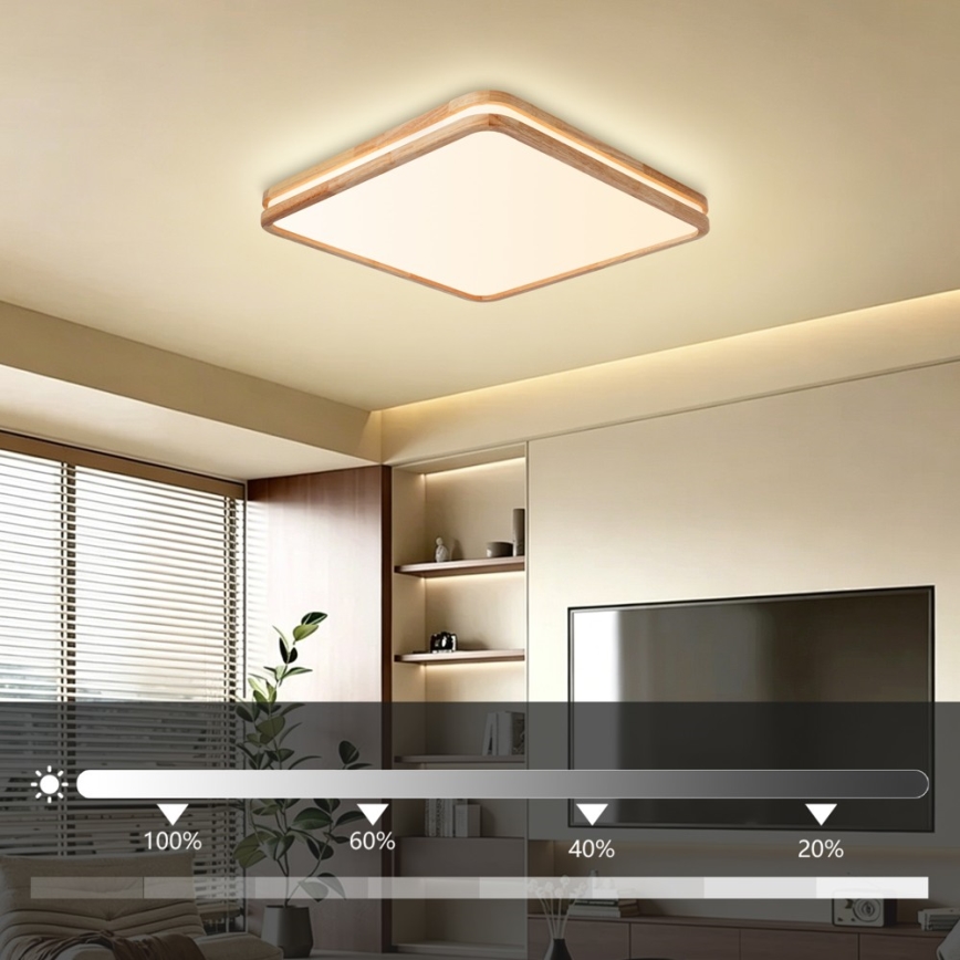 Brilagi - LED dimbare plafondlamp MOLINA SQUARE LED/80W/230V 3000-6000K eiken 60x60 cm + afstandsbediening