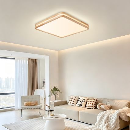 Brilagi - LED dimbare plafondlamp MOLINA SQUARE LED/80W/230V 3000-6000K eiken 60x60 cm + afstandsbediening