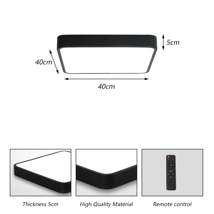Brilagi - LED dimbare plafondlamp POOL LED/36W/230V 3000-6000K 40x40 cm zwart + afstandsbediening