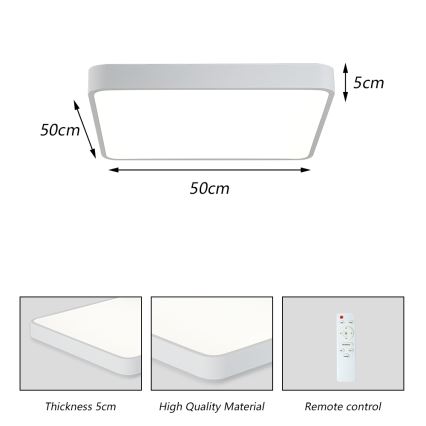 Brilagi - LED dimbare plafondlamp POOL LED/48W/230V 3000-6000K 50x50 cm wit + afstandsbediening