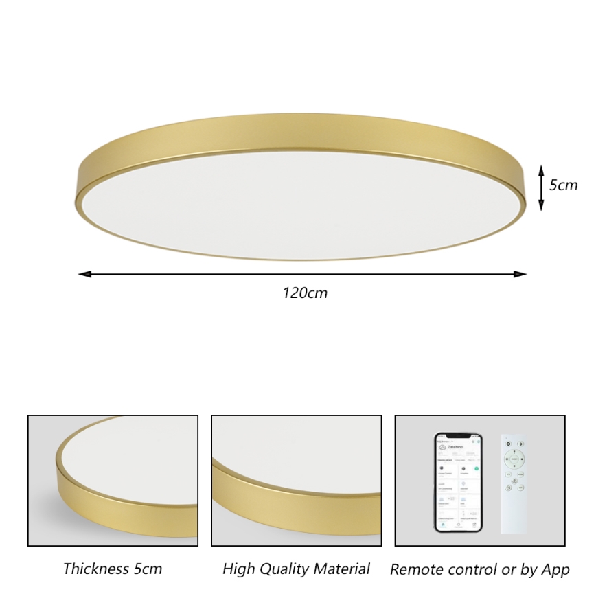 Brilagi - Dimbare LED-plafondlamp POOL SMART LED/180W/230V 3000-6000K 120 cm goud Wi-Fi Tuya + afstandsbediening