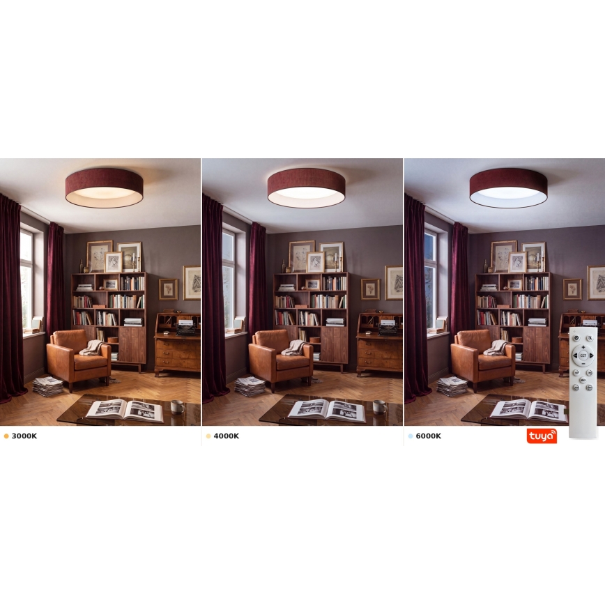 Brilagi - LED dimbare plafondlamp VELVET SMARTIX LED/24W/230V 3000-6000K Ø45 cm bordeaux Wi-Fi Tuya Beacon + afstandsbediening