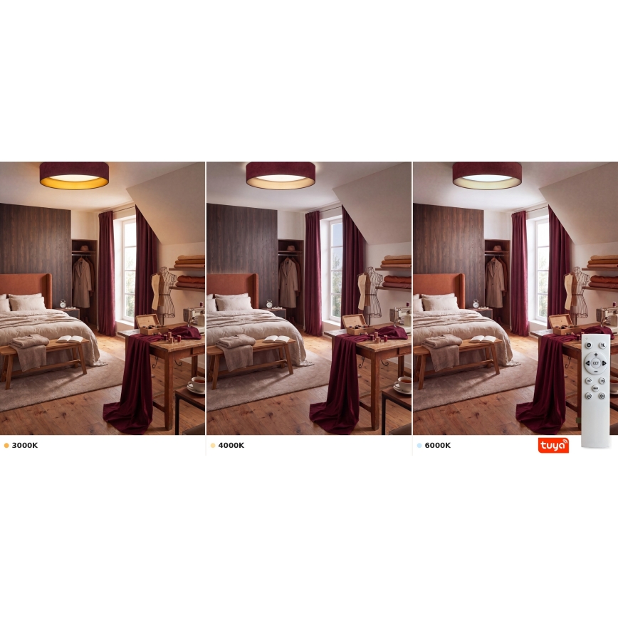 Brilagi - Dimbare LED-plafondlamp VELVET SMARTIX LED/36W/230V 3000-6000K Ø 55 cm bordeaux/goud Wi-Fi Tuya Beacon + afstandsbediening