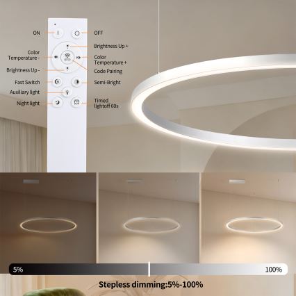 Brilagi - Dimbare LED-hanglamp aan kabel PORTOFINO LED/60W/230V 3000–6000K Ø 80 cm zilver + afstandsbediening