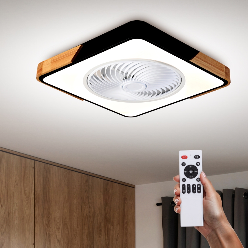 Brilagi - LED Dimbare plafondlamp met ventilator LED/30W/230V 3000-6500K zwart/eiken + afstandsbediening