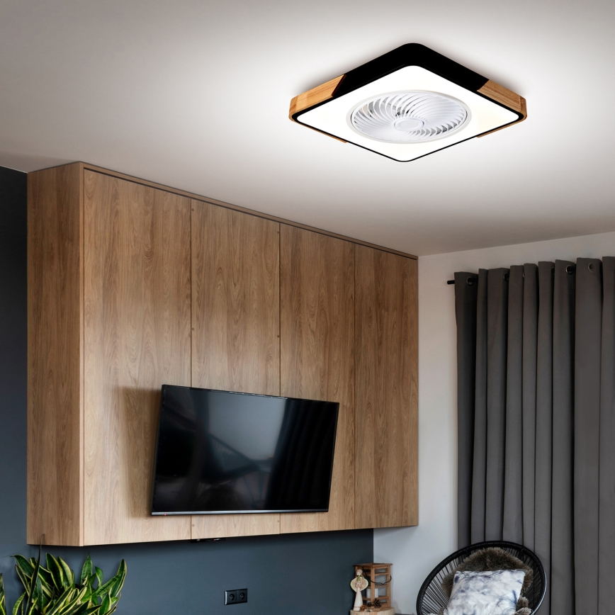 Brilagi - LED Dimbare plafondlamp met ventilator LED/30W/230V 3000-6500K zwart/eiken + afstandsbediening