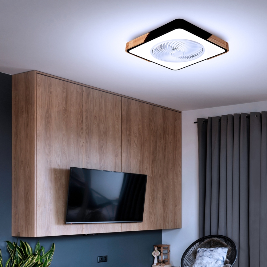 Brilagi - LED Dimbare plafondlamp met ventilator LED/30W/230V 3000-6500K zwart/eiken + afstandsbediening