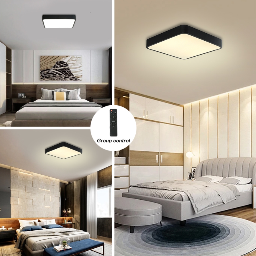 Brilagi - Dimbare LED plafondlamp POOL LED/48W/230V 3000-6000K 50x50 cm zwart + afstandsbediening