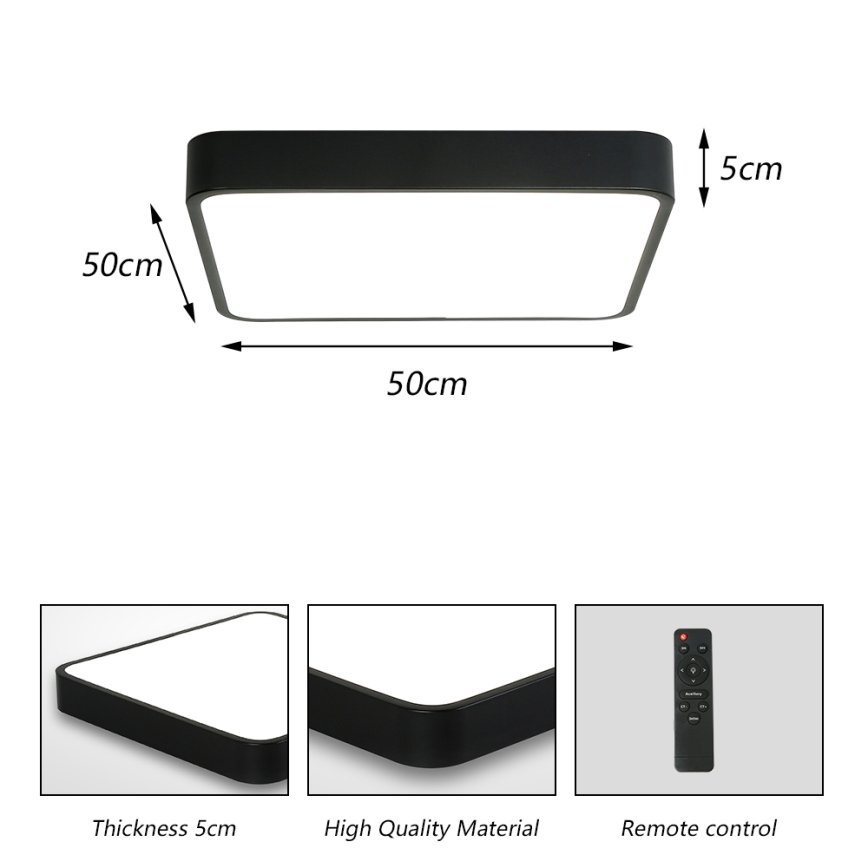 Brilagi - Dimbare LED plafondlamp POOL LED/48W/230V 3000-6000K 50x50 cm zwart + afstandsbediening