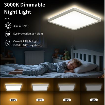 Brilagi - Dimbare LED plafondlamp ULTRA SLIM LED/18W/230V 2700-6500K 30x30 cm wit + afstandsbediening