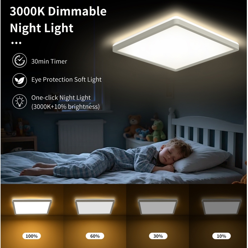 Brilagi - Dimbare LED plafondlamp ULTRA SLIM LED/18W/230V 2700-6500K 30x30 cm wit + afstandsbediening