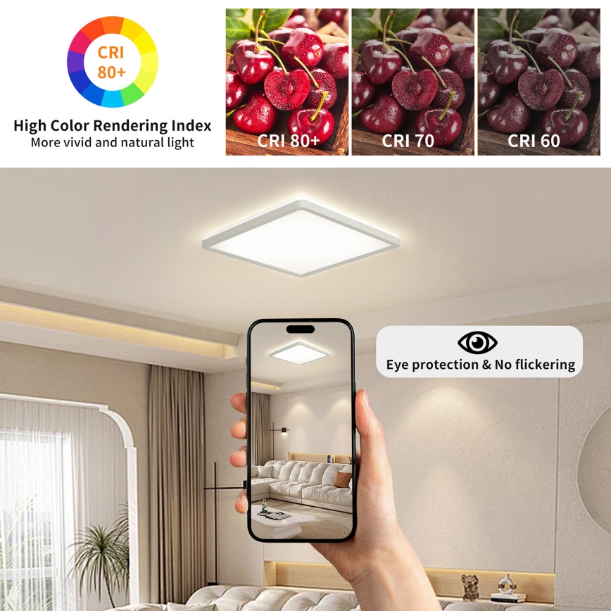 Brilagi - Dimbare LED plafondlamp ULTRA SLIM LED/18W/230V 2700-6500K 30x30 cm wit + afstandsbediening