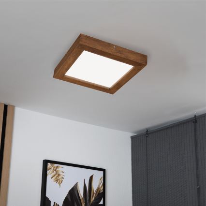 Brilagi - LED Dimbare badkamer plafondverlichting WOODY FRAME LED/24W/230V eiken kers 30x30 cm 3000-6000K IP44 + afstandsbediening