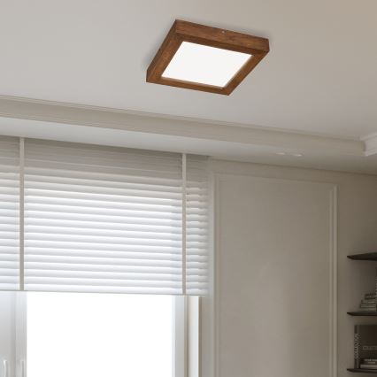 Brilagi - LED Dimbare badkamer plafondverlichting WOODY FRAME LED/24W/230V eiken kers 30x30 cm 3000-6000K IP44 + afstandsbediening