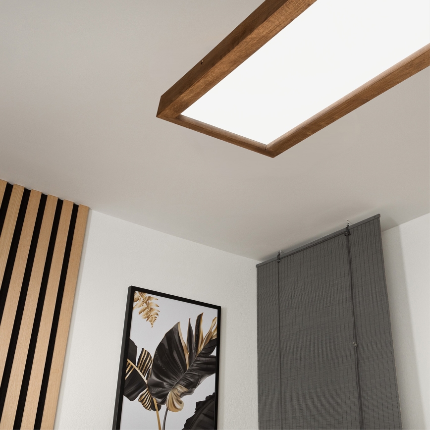 Brilagi - LED Dimbare badkamer plafondverlichting WOODY FRAME LED/50W/230V eiken kers 120x30 cm 3000-6000K IP44 + afstandsbediening