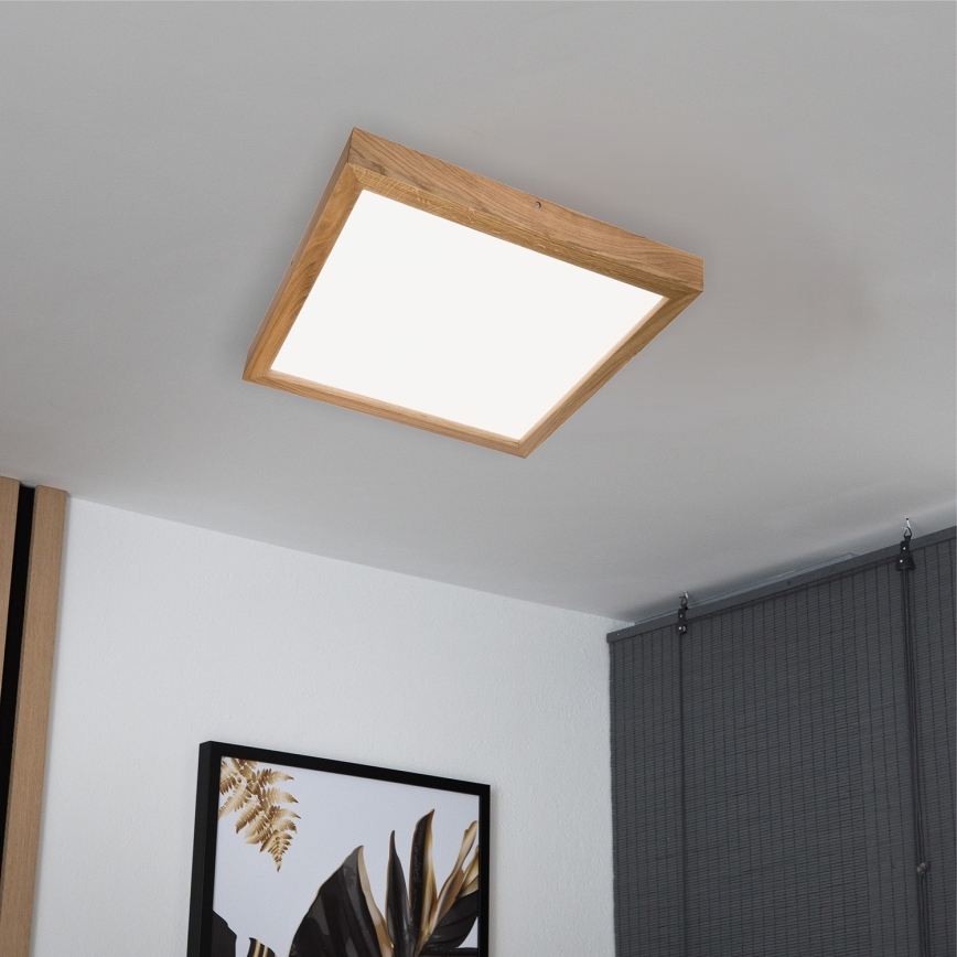 Brilagi - LED Dimbare badkamer plafondverlichting WOODY FRAME LED/50W/230V eiken 60x60 cm 3000-6000K IP44 + afstandsbediening
