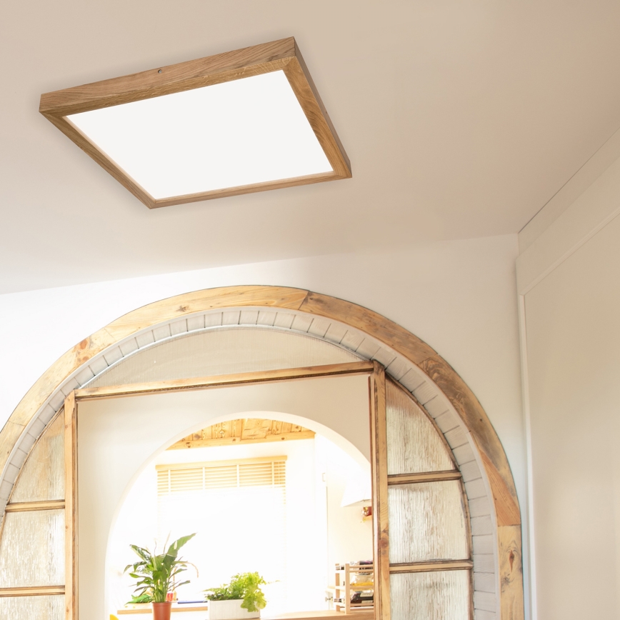 Brilagi - LED Dimbare badkamer plafondverlichting WOODY FRAME LED/50W/230V eiken 60x60 cm 3000-6000K IP44 + afstandsbediening