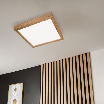 Brilagi - LED Dimbare badkamer plafondverlichting WOODY FRAME LED/50W/230V eiken 60x60 cm 3000-6000K IP44 + afstandsbediening