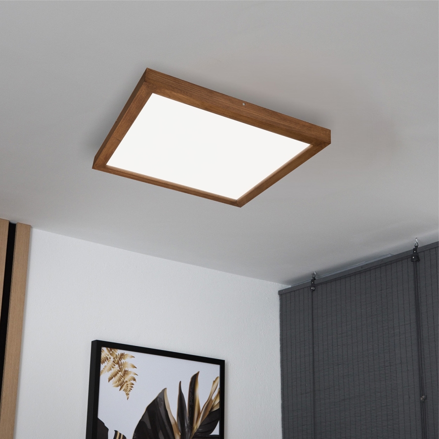 Brilagi - LED Dimbare badkamer plafondverlichting WOODY FRAME LED/50W/230V eiken kers 60x60 cm 3000-6000K IP44 + afstandsbediening