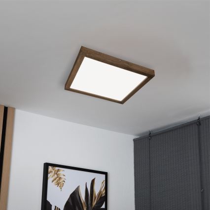 Brilagi - LED Dimbare badkamer plafondverlichting WOODY FRAME LED/50W/230V eiken 60x60 cm 3000-6000K IP44 + afstandsbediening